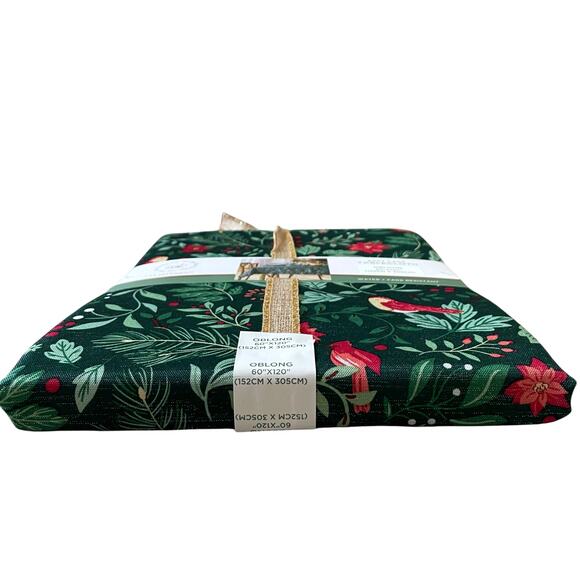 The Farmhouse Easy Care 60x120 Christmas Tablecloth Holiday Holly & Cardinals - Picture 5 of 12